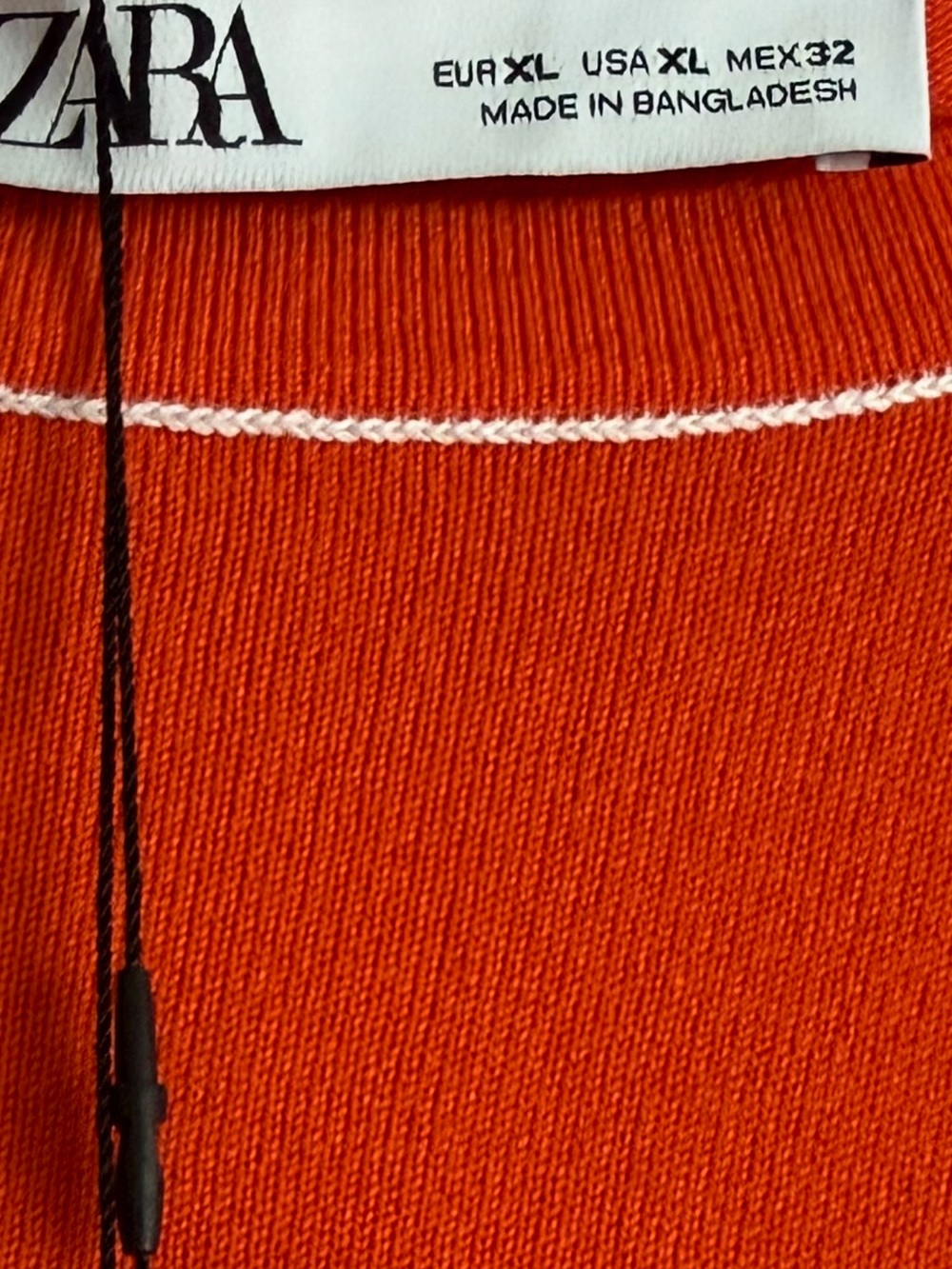 ZARA Orange Crew Neck Sweater with Contrast Stitch